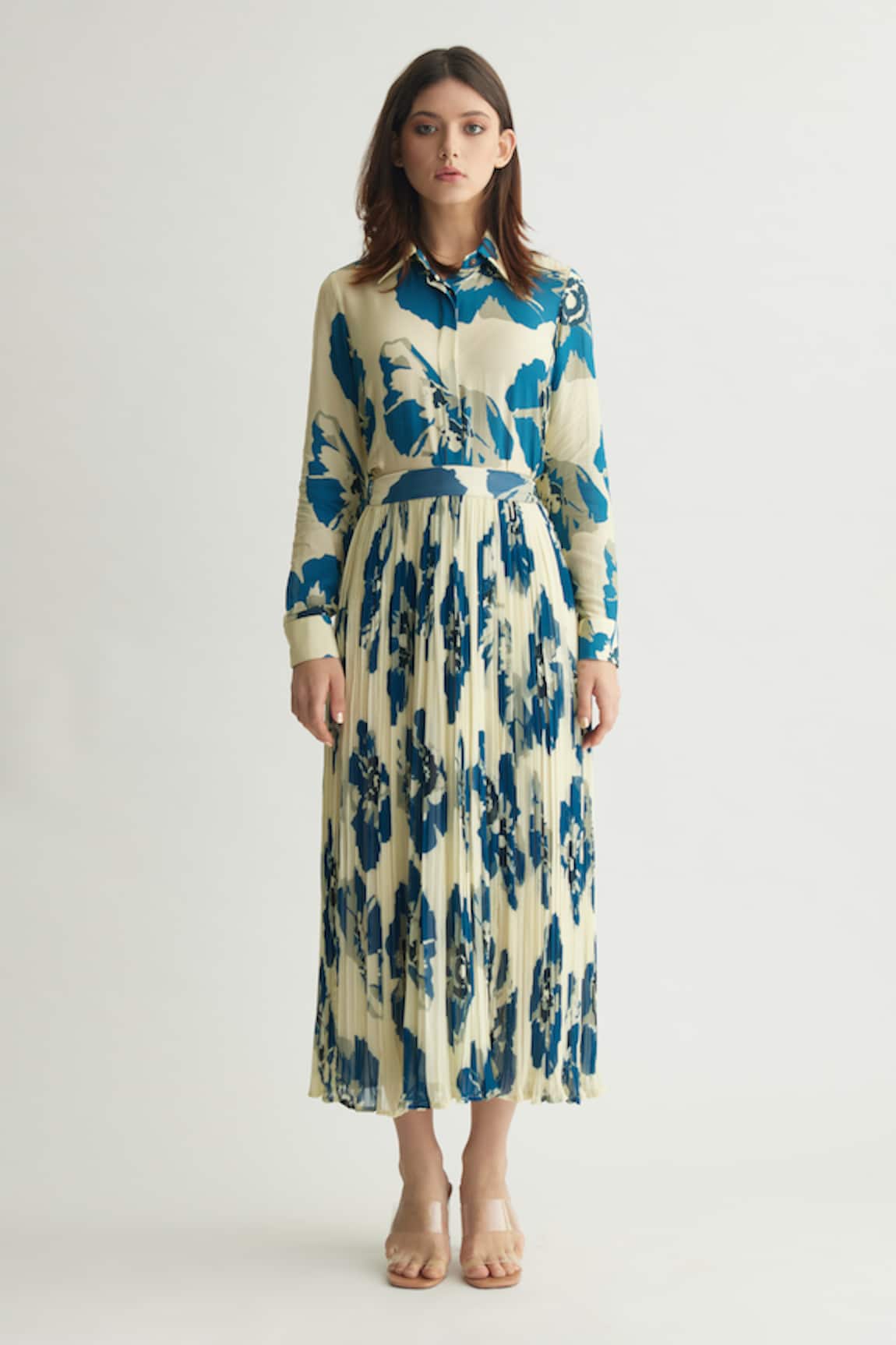 Koai Blue Floral Print Midi Skirt 