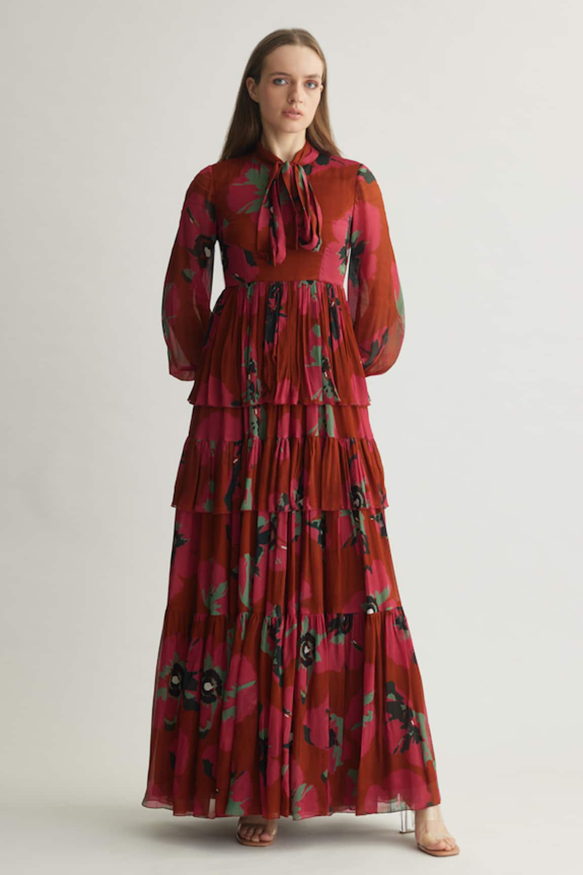 Koai Floral Maxi Dress with Tie-Up Neckline