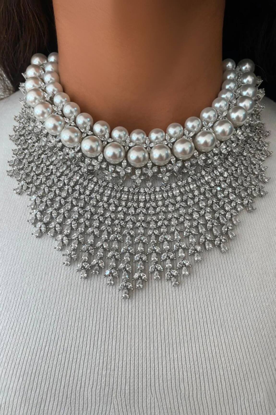 PRERTO Pearl & Faux Diamond Jewellery Set