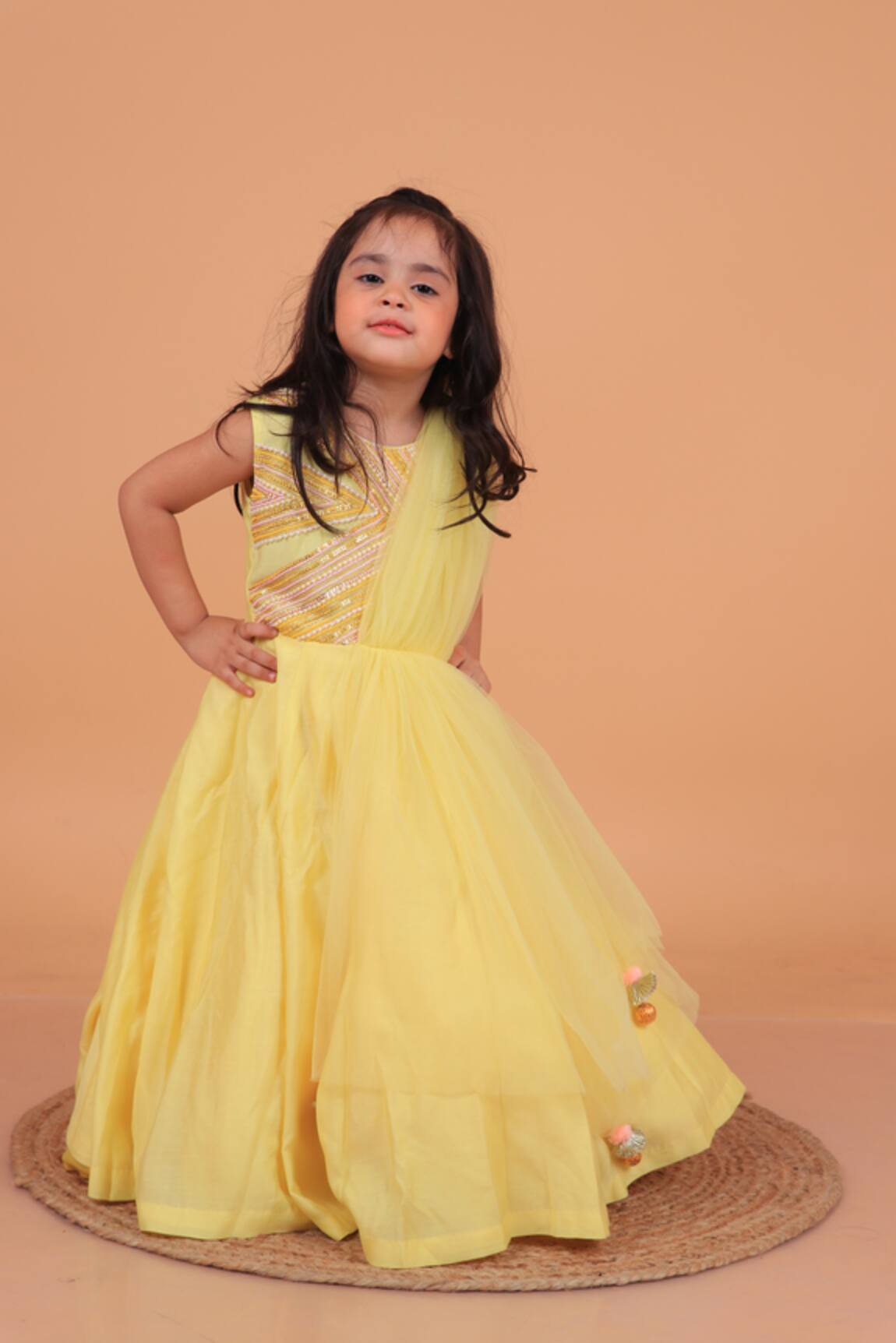 Turqidz By Shweta Aggarwal Embroidered Yoke Draped Gown