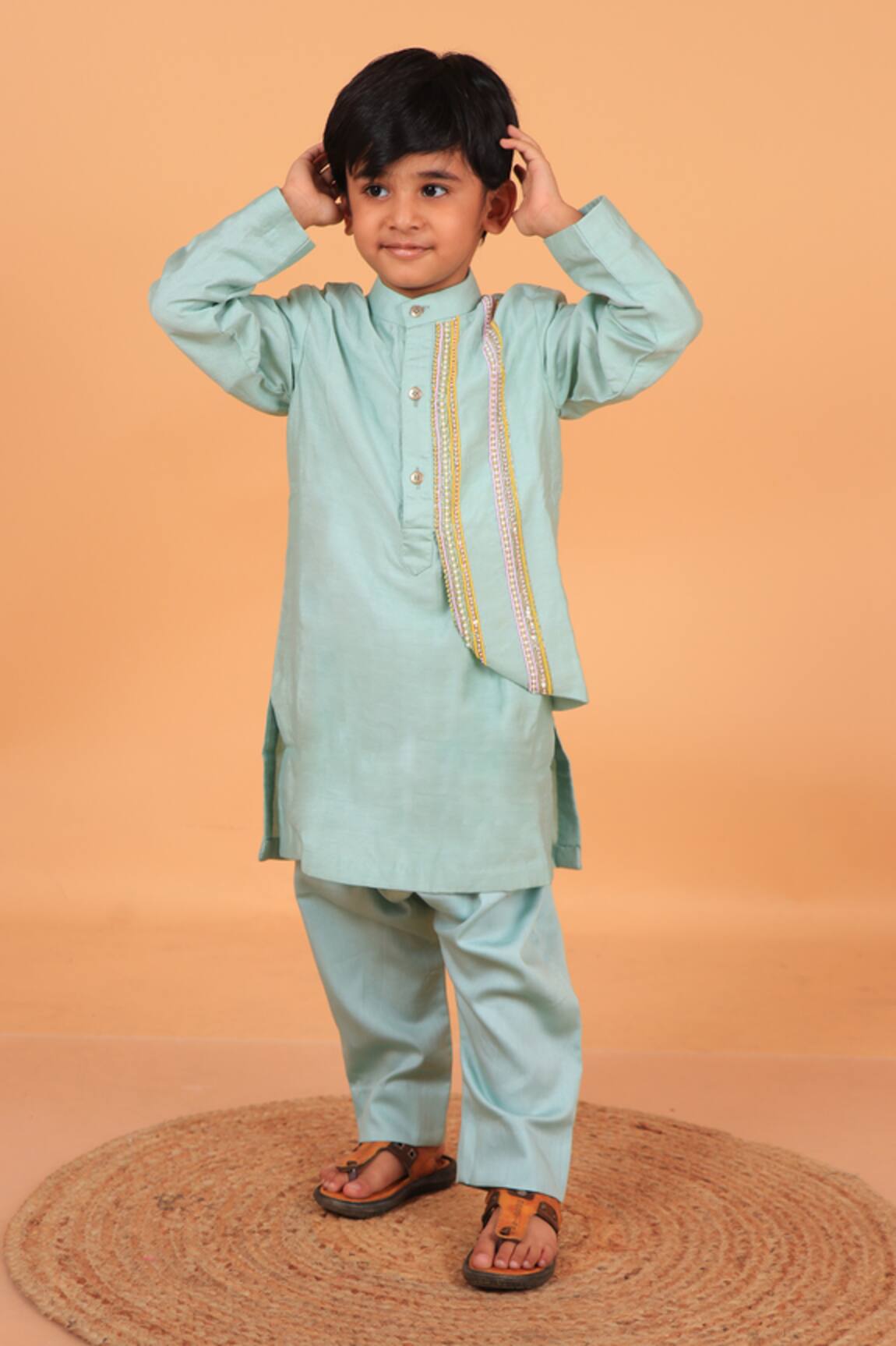 Turqidz By Shweta Aggarwal Chanderi Embroidered Panelled Kurta Set