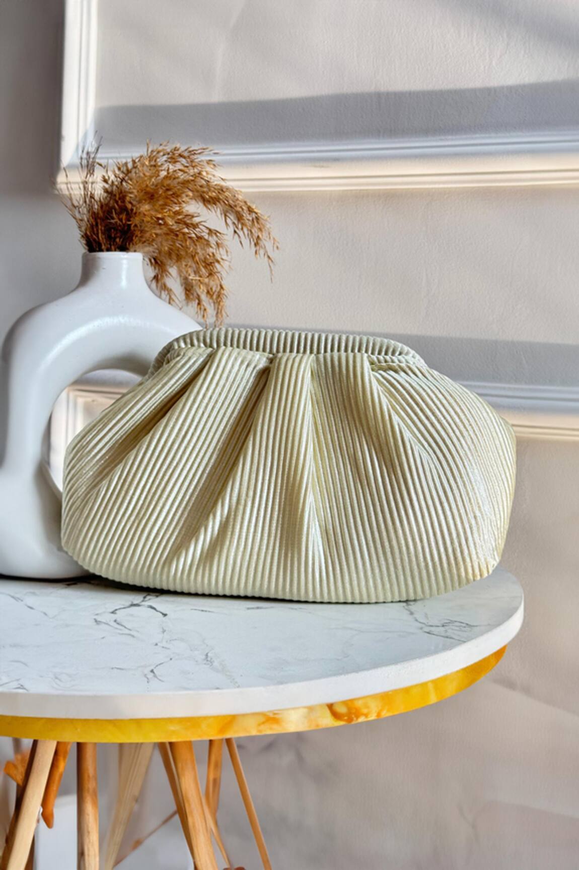 Boxwish By Bhumika Pleated Crushed Pouch Clutch