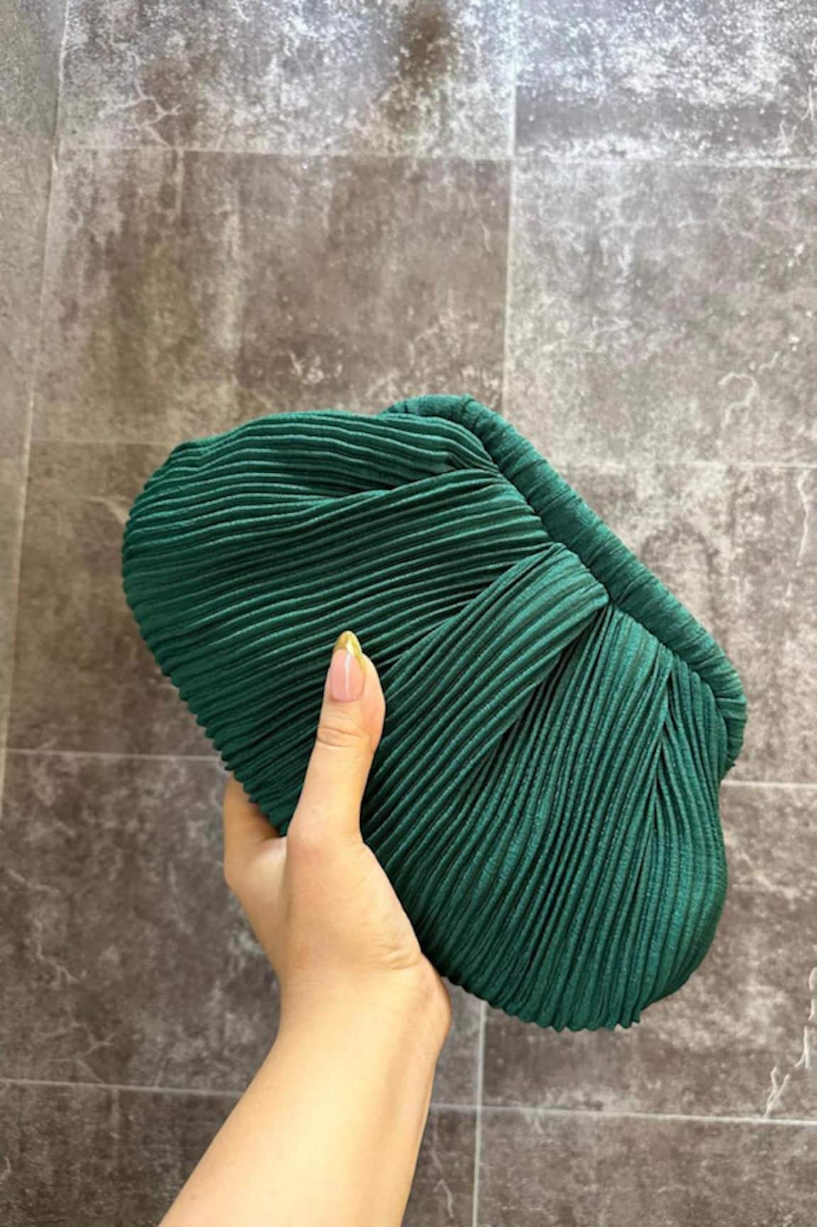 Boxwish By Bhumika Green Pleated Soft Clutch Bag