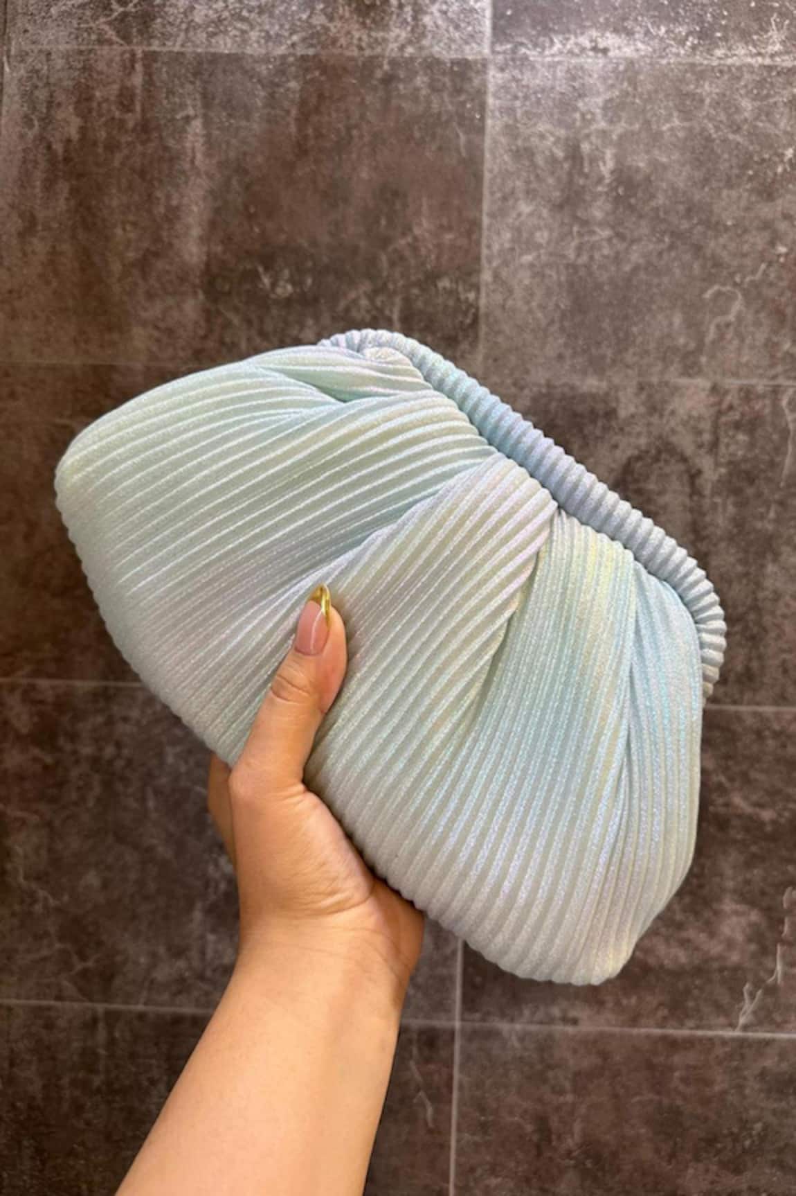 Boxwish By Bhumika Pastel Blue Pleated Clutch Bag