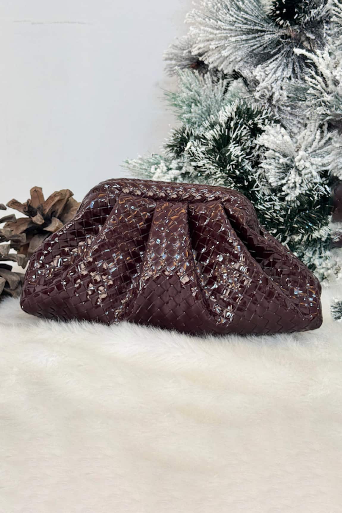 Boxwish By Bhumika Brown Intercciato Weave Clutch Bag