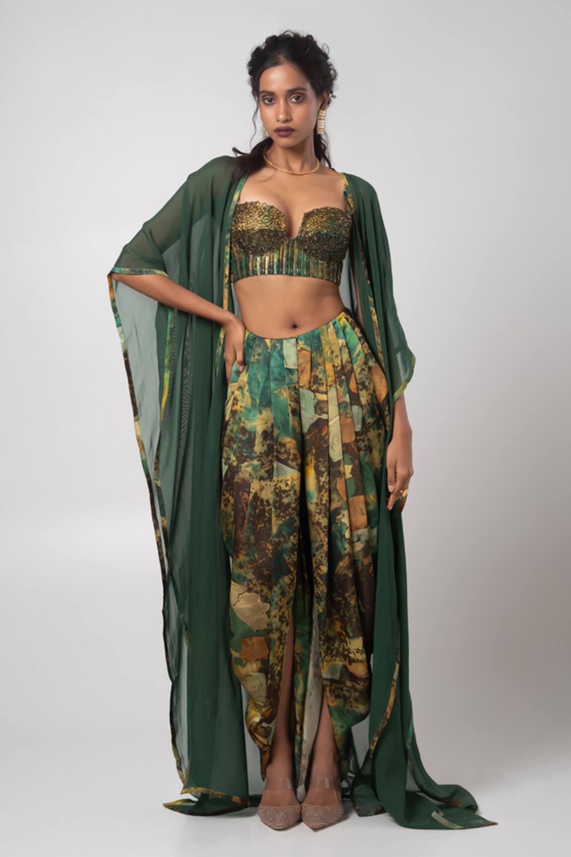 Advait Green Embroidered Cape & Dhoti Pant Set 
