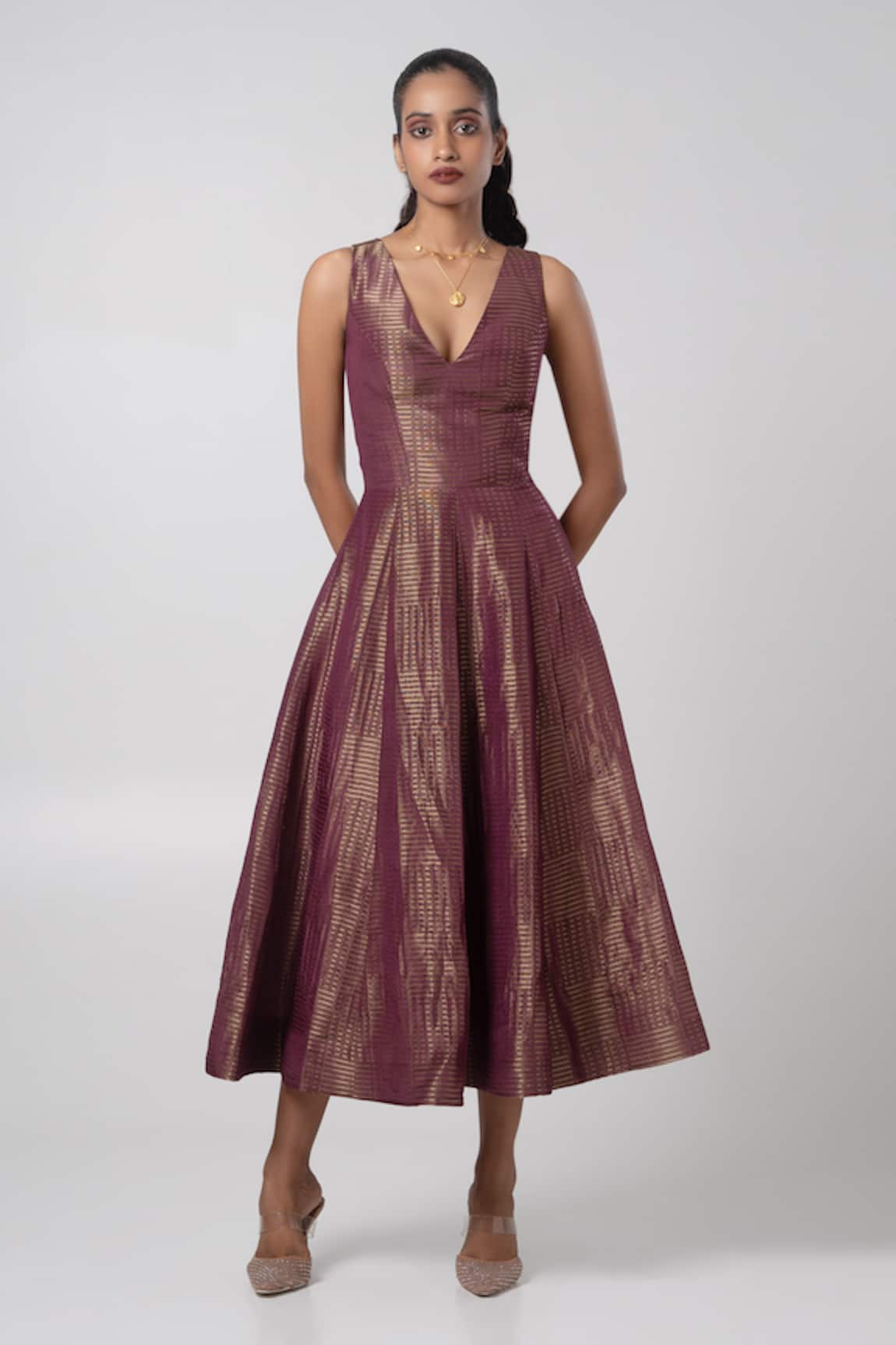 Advait Woven Striped Midi Dress 