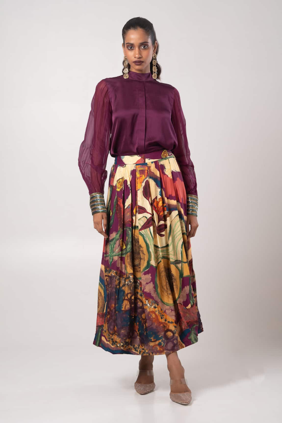 Advait Sequined Cuff Shirt & Abstract Pattern Skirt 