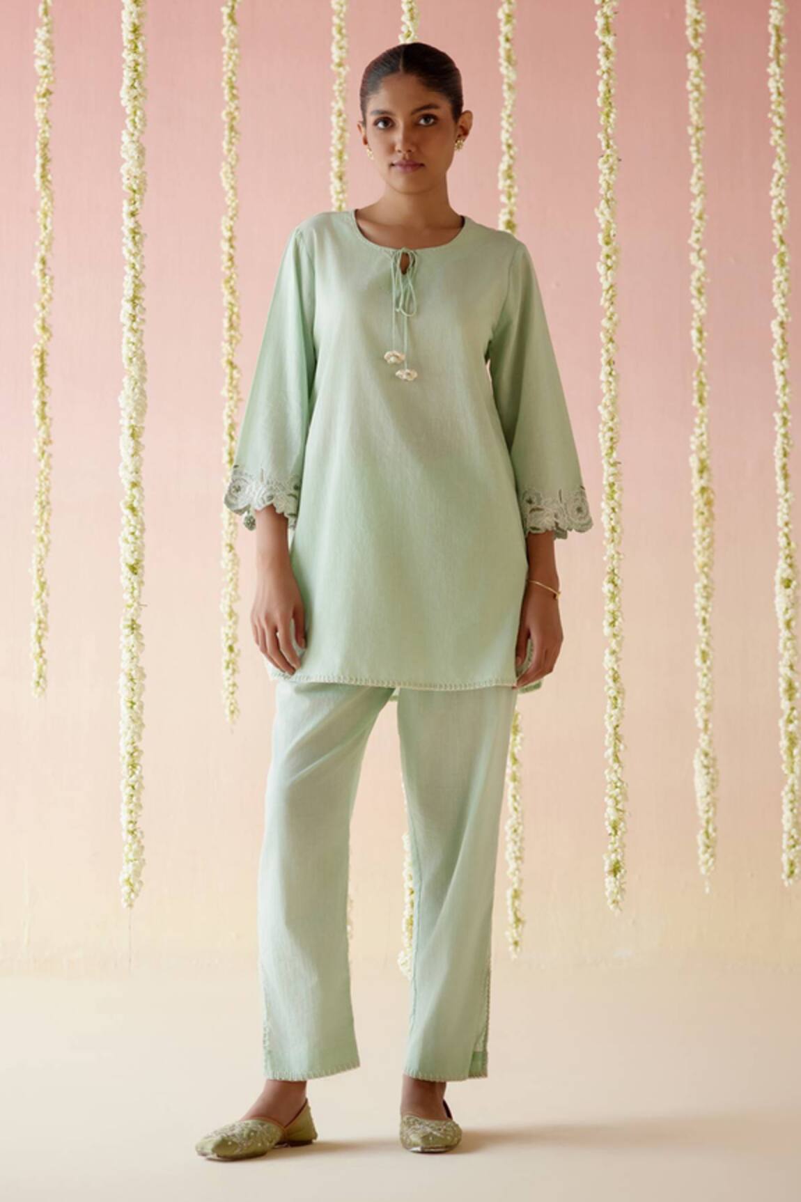 Nero India Floral Cutwork Tunic & Pant Set