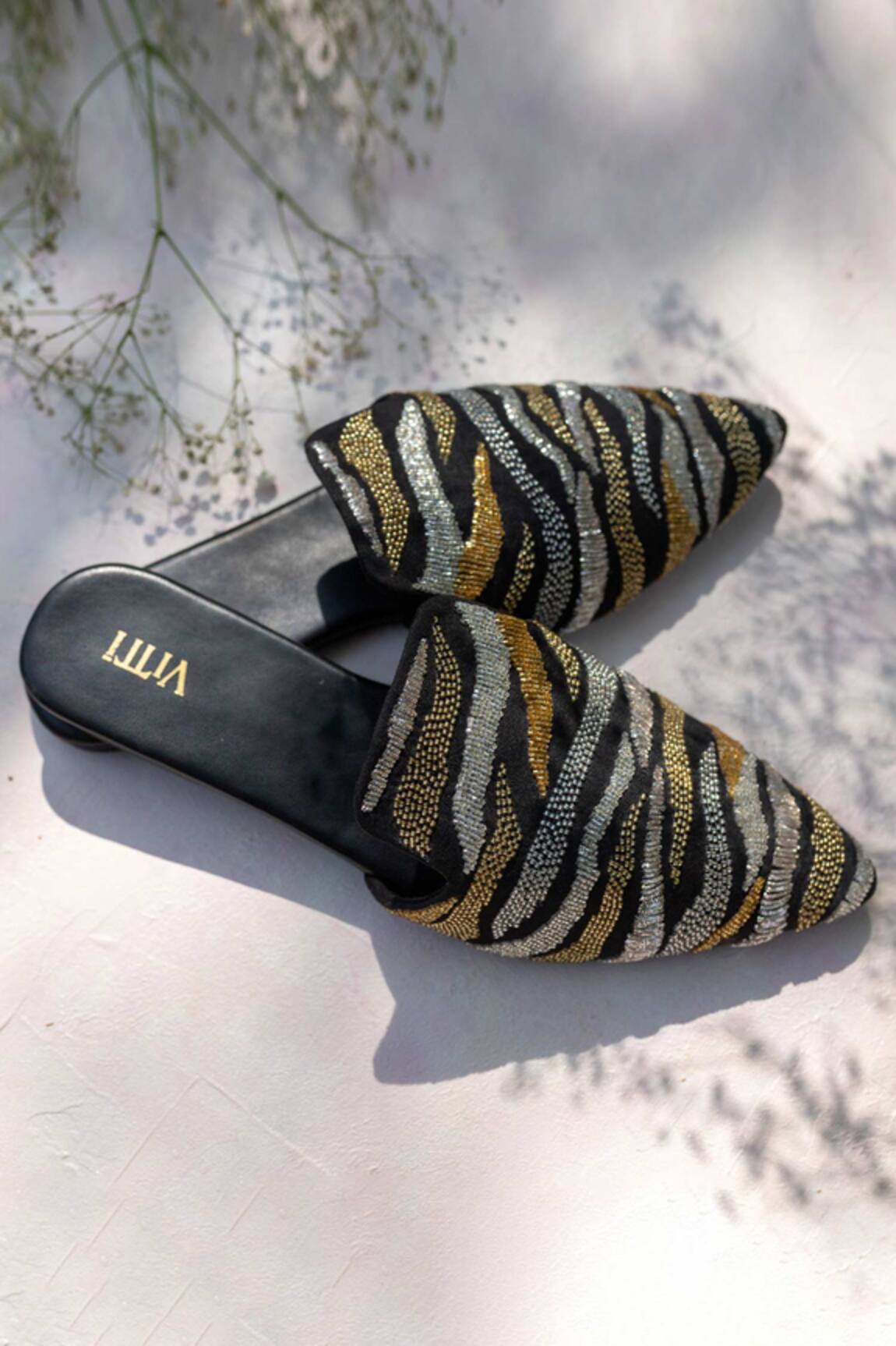 House Of Vitti India Safari Pattern Embroidered Mules