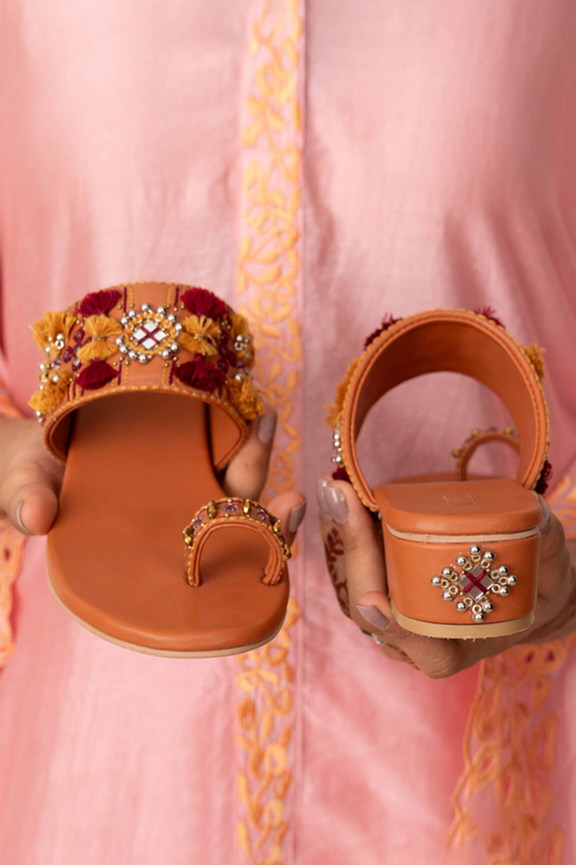 House Of Vitti India Tassel Embroidered Heels