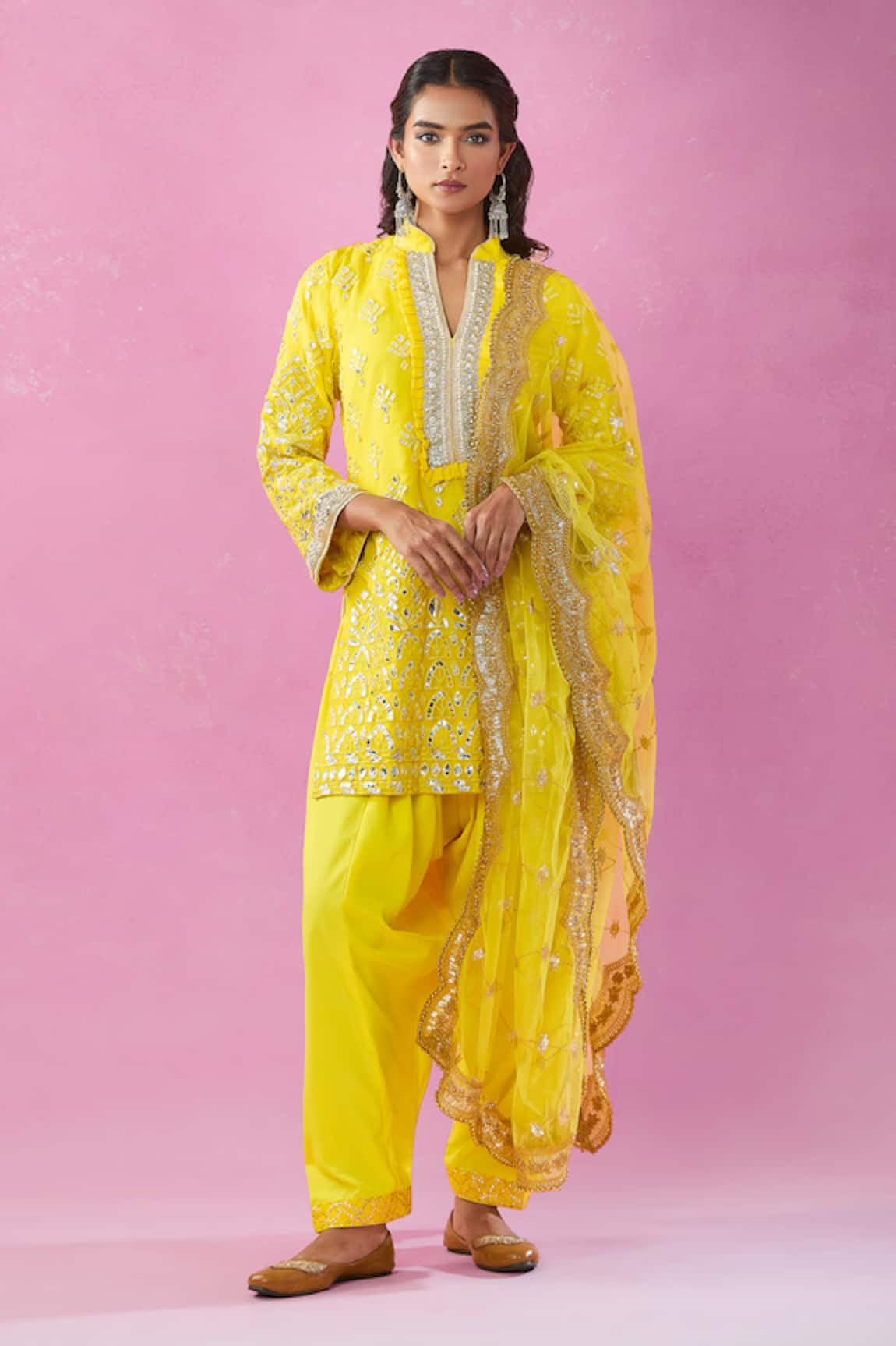 Kunwarani Ritu Mirror Embroidered Yellow Kurta Set 
