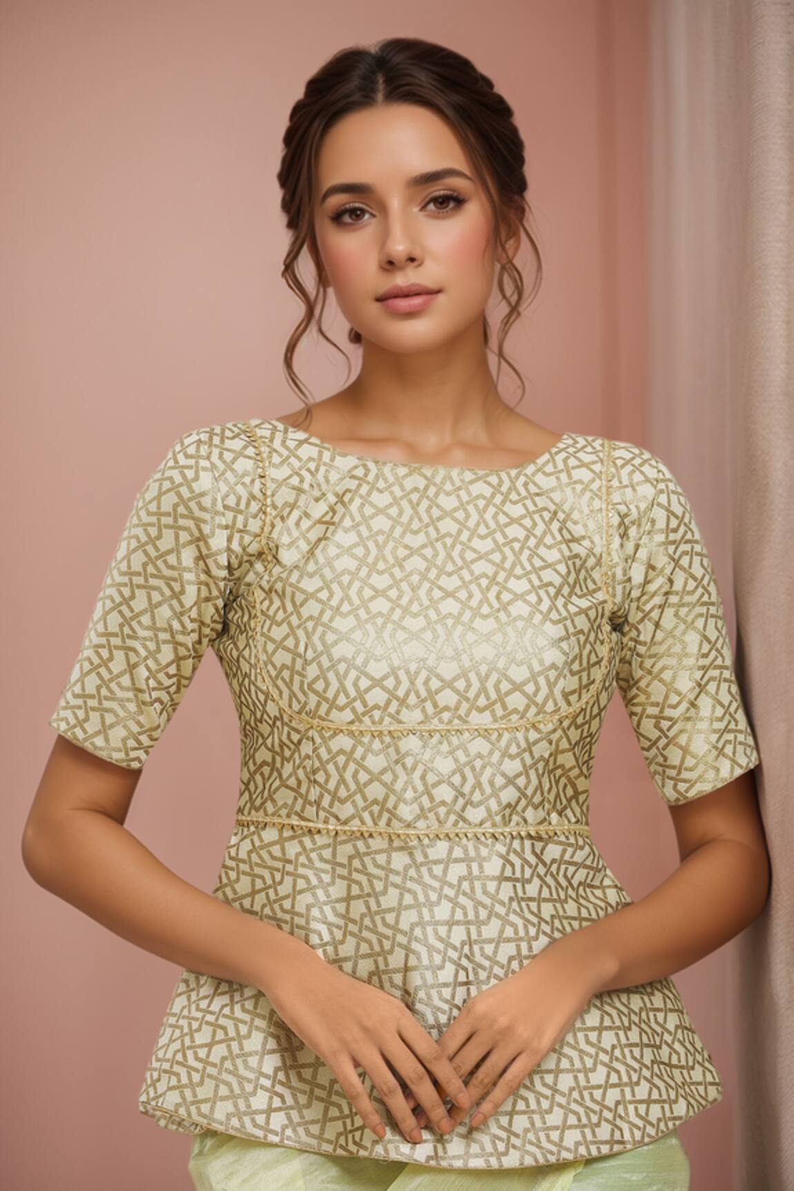 Samyukta Singhania Geometric Woven Peplum Blouse 