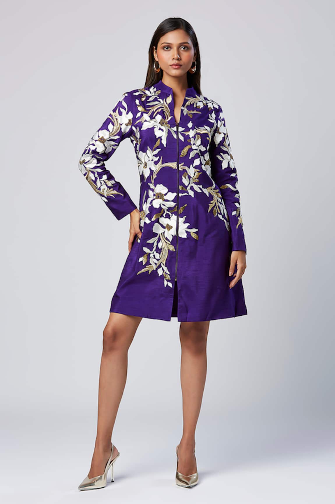 Madder Much Purple Silk Thread Embroidered Blazer Dress