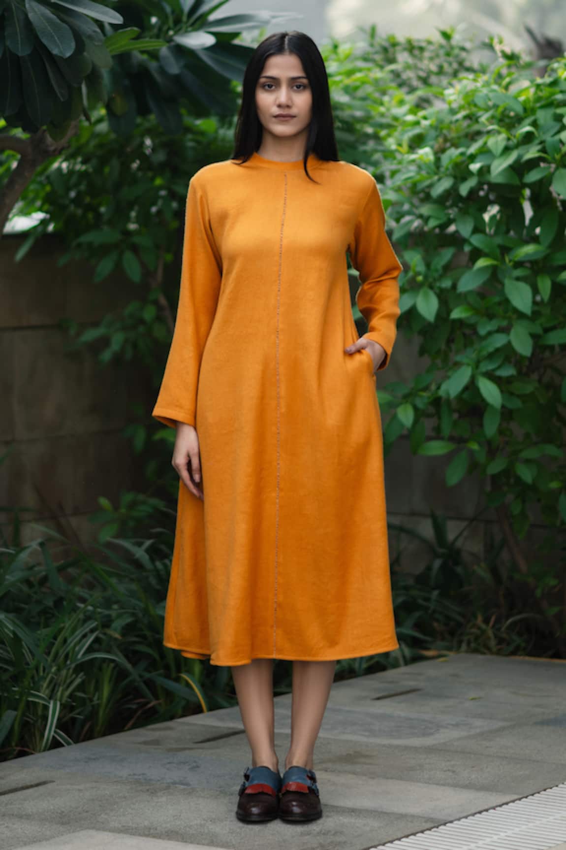 Raas Life Mustard Yellow Full Sleeves Midi Dress 