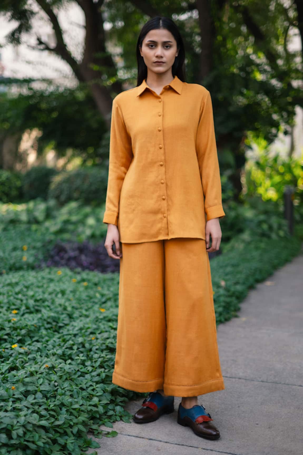 RAAS LIFE Mustard Yellow Shirt & Flared Trouser Set 