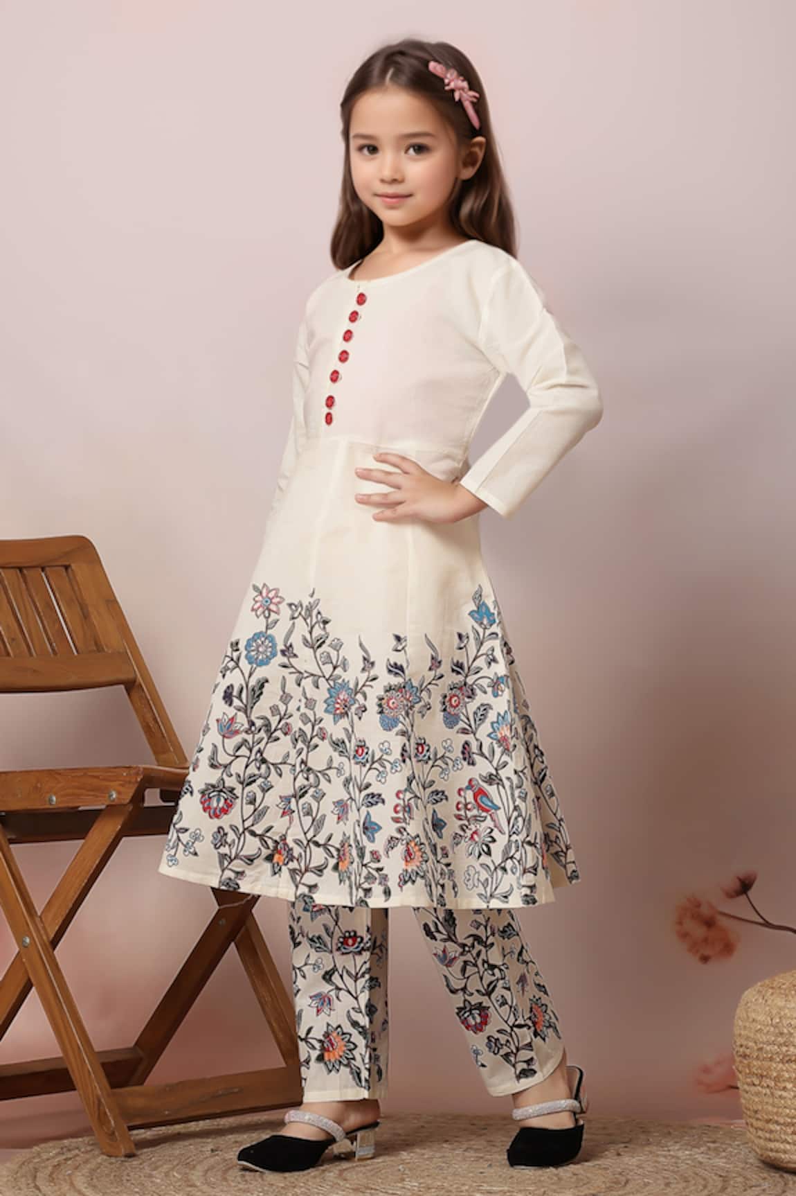 Petite Pomme Flower Print Kurta & Trouser Set