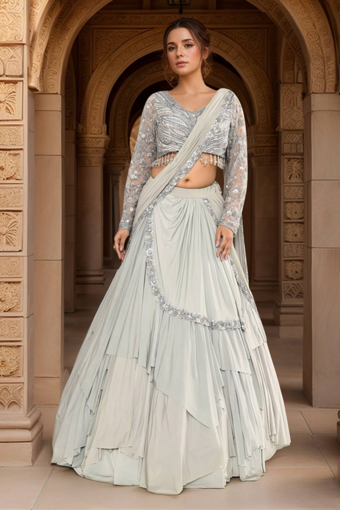 Kalighata Draped Lehenga With Sequin Embroidered Blouse 