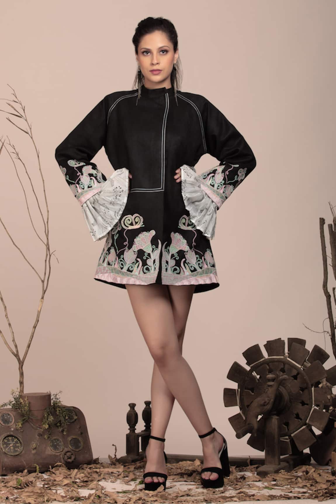 Beejoliyo Black Suede Embroidered Dress