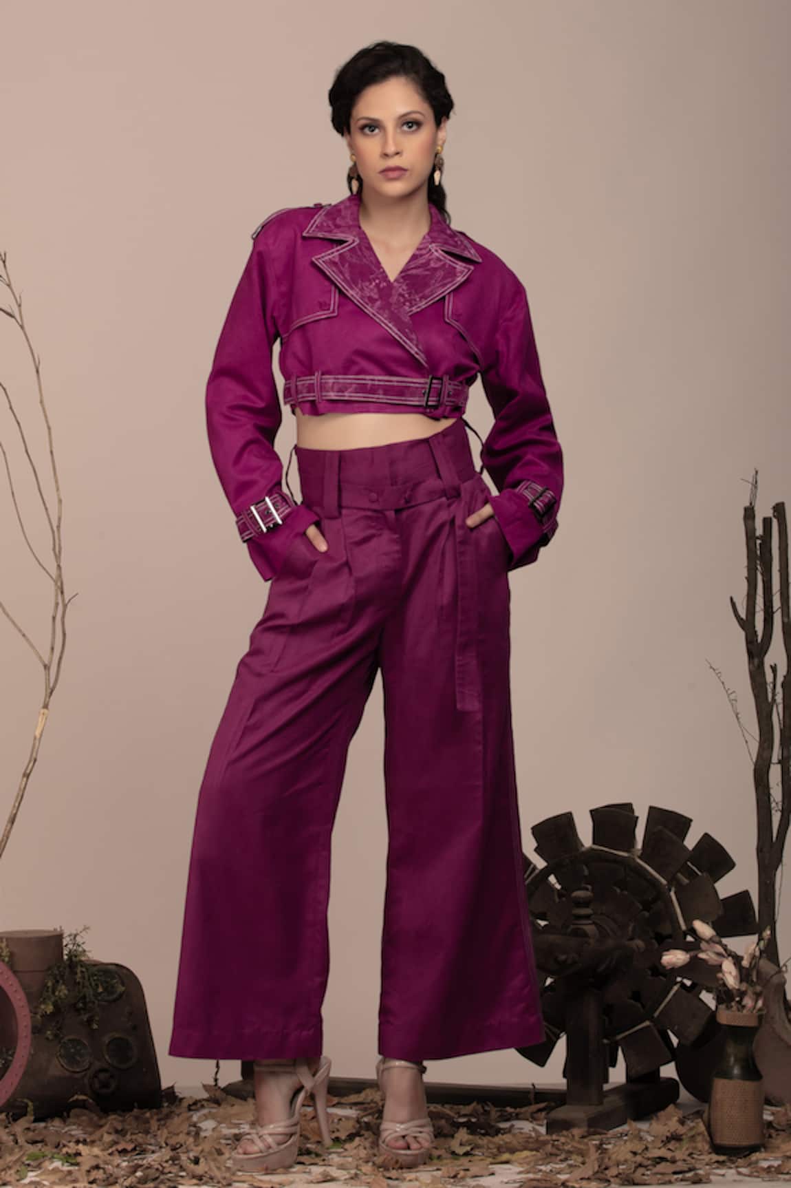 Beejoliyo Embroidered Purple Jacket & Pant Set