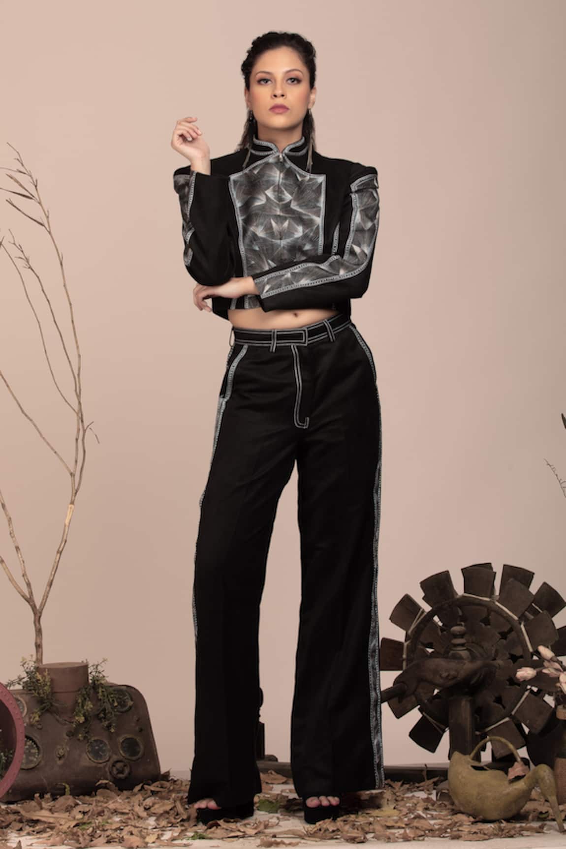 Beejoliyo Black Suede Embroidered Jacket & Pant Set