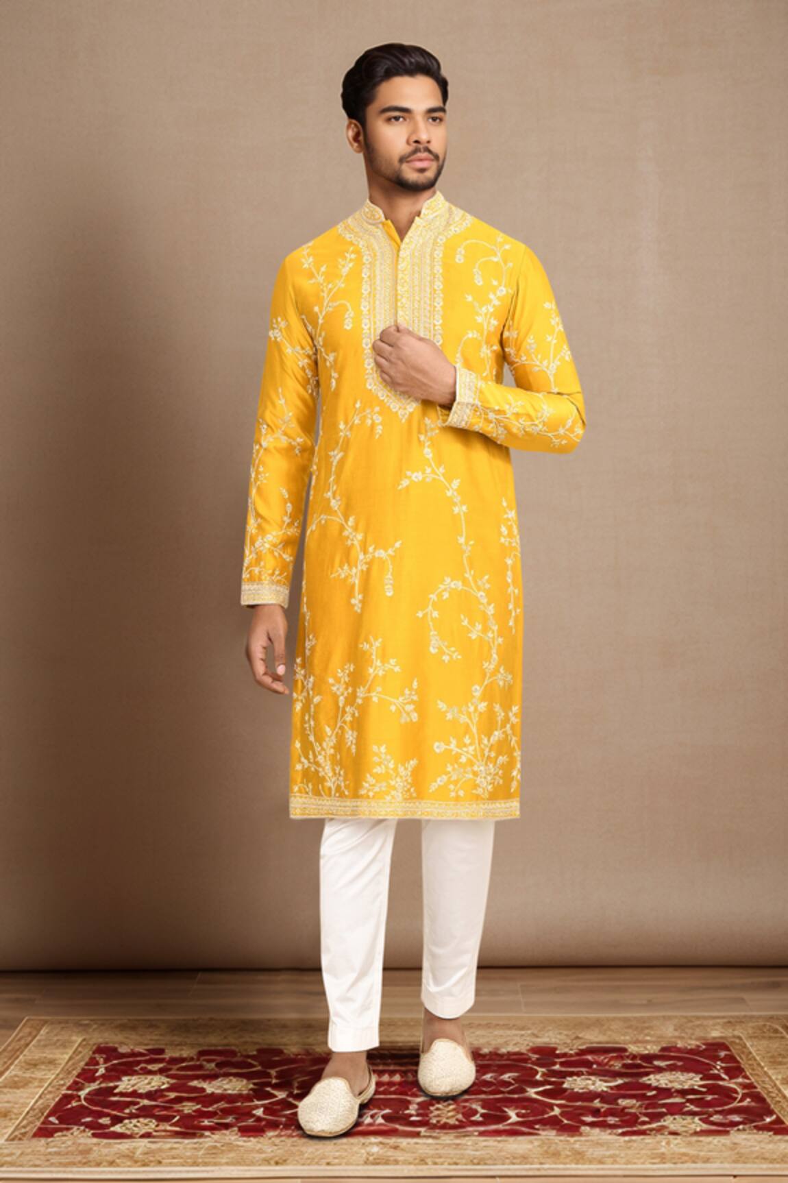 Kalighata Floral Embroidered Mustard Kurta Set