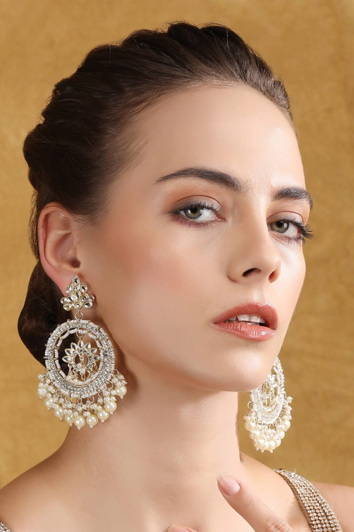 Auraa Trends Gold Stone Pearl Tassel Chandbalis 