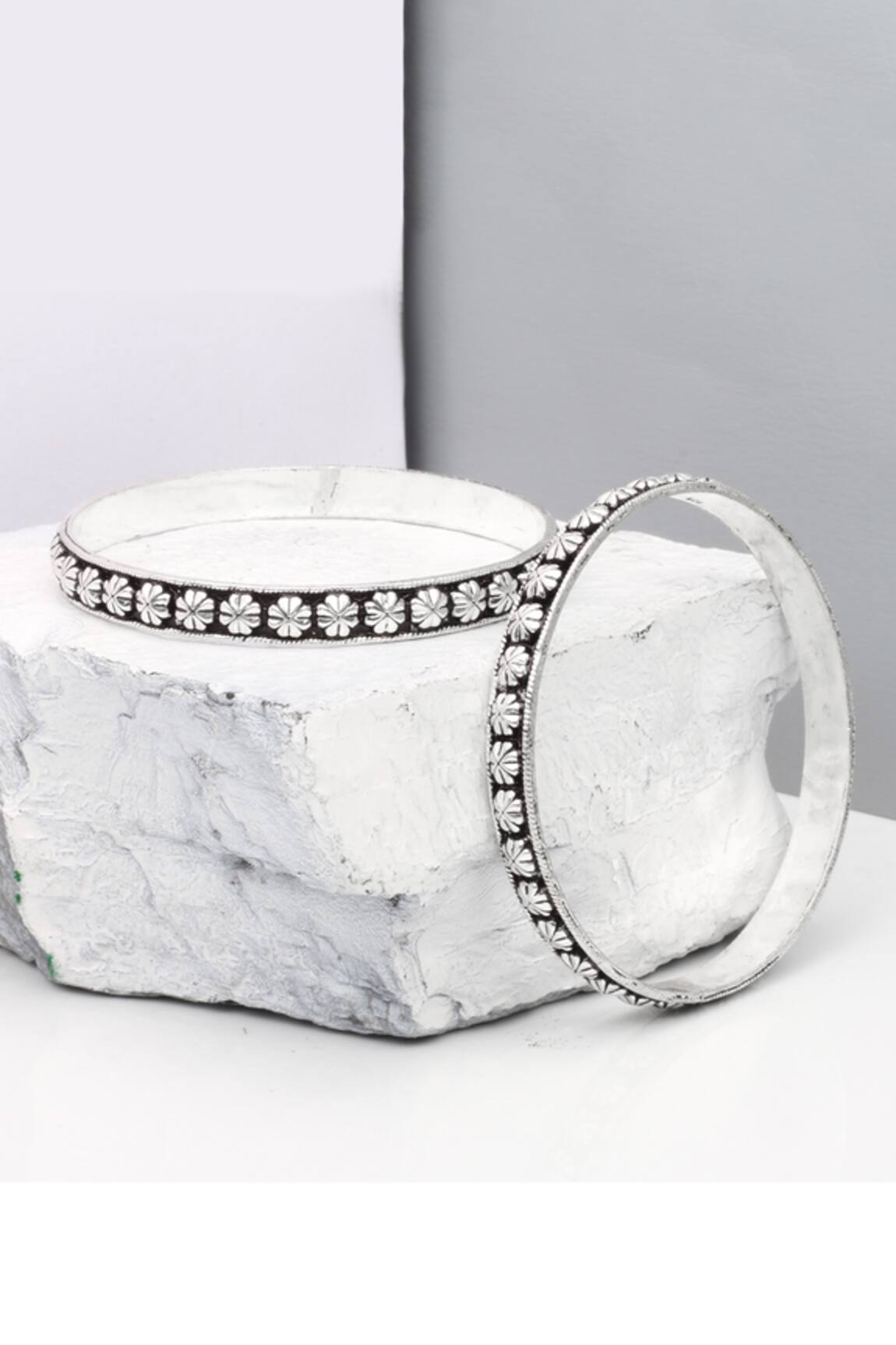 Sangeeta Boochra Floral Carved Silver Bracelet