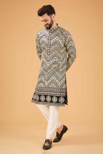 Kasbah Zari Sequin Embroidered Black Kurta 