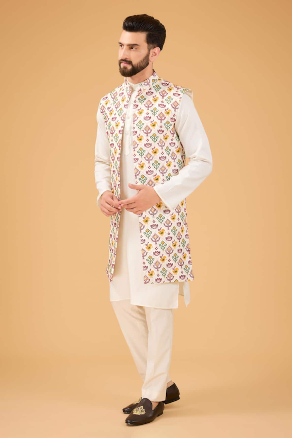 Kasbah Phulkari Embroidered Nehru Jacket
