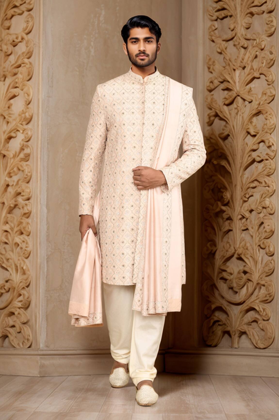 Kalighata Kundan Quatrefoil Embroidered Sherwani Set