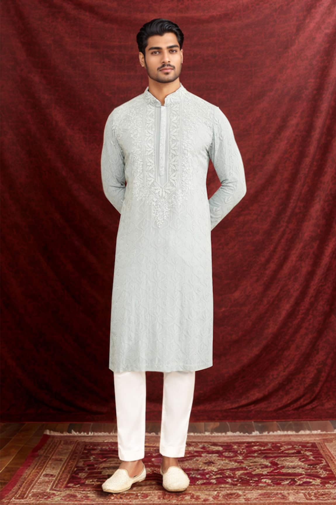 Kalighata Lucknowi Embroidered Kurta Set 