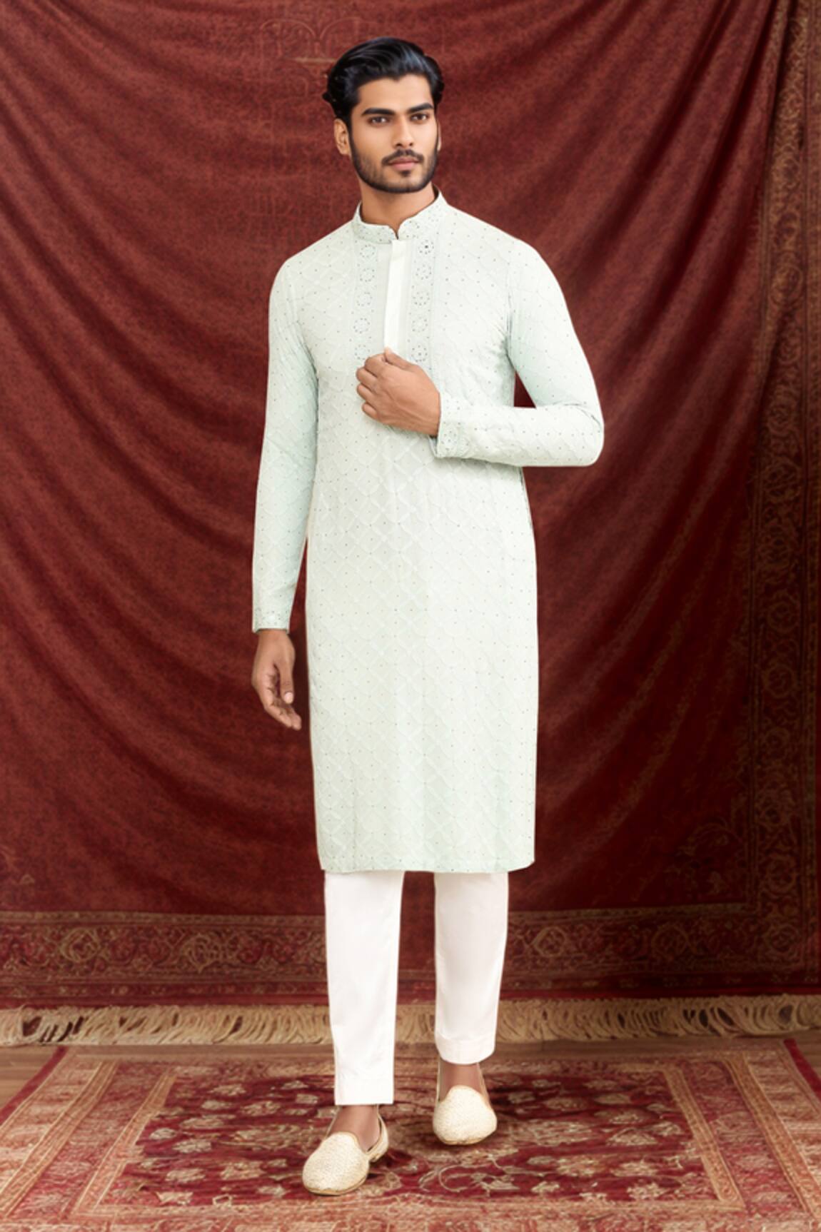 Kalighata Aqua Lucknowi Embroidered Kurta Set