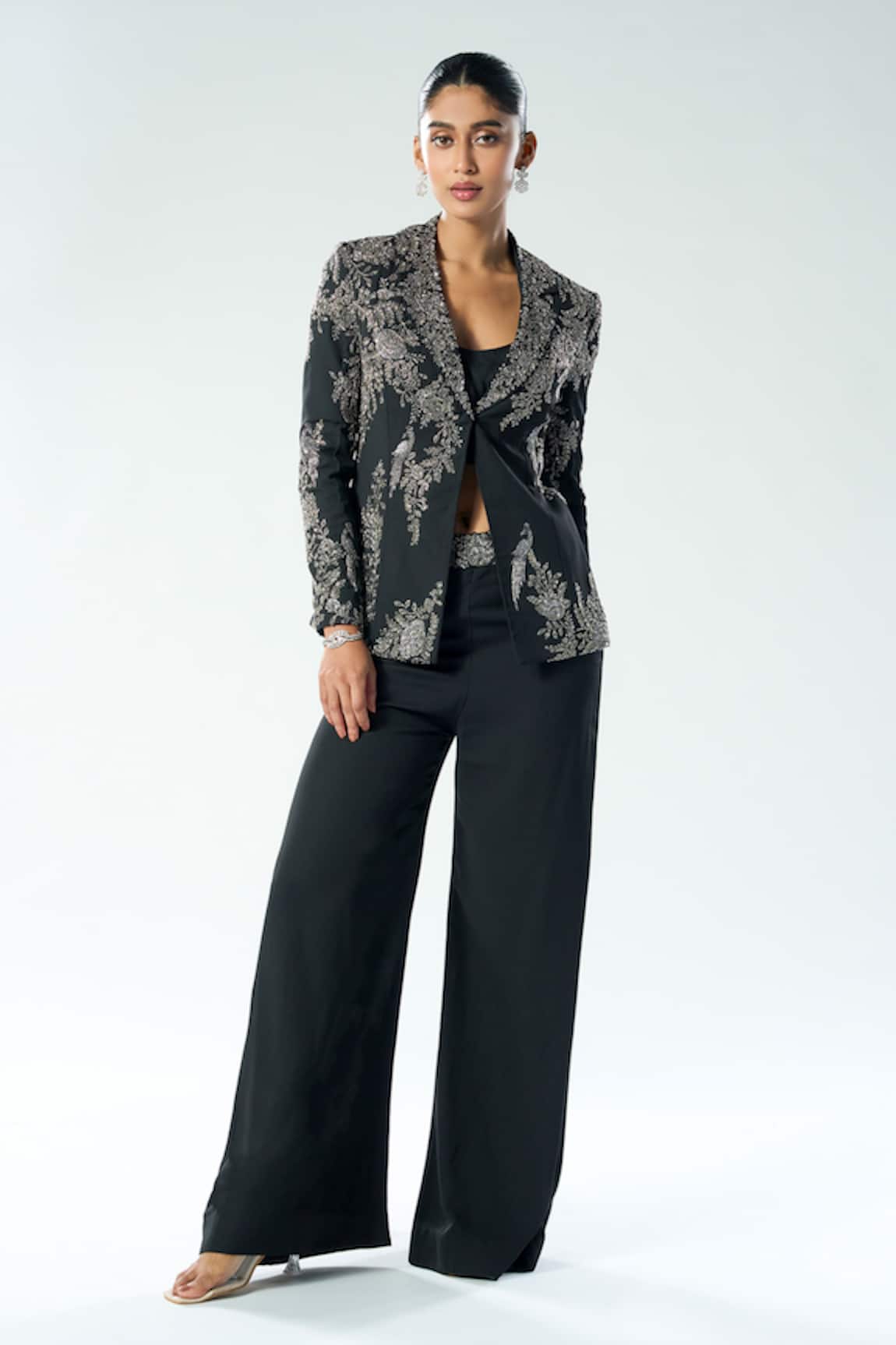 Rishi And Soujit Hand Embroidered Black Pant Set 
