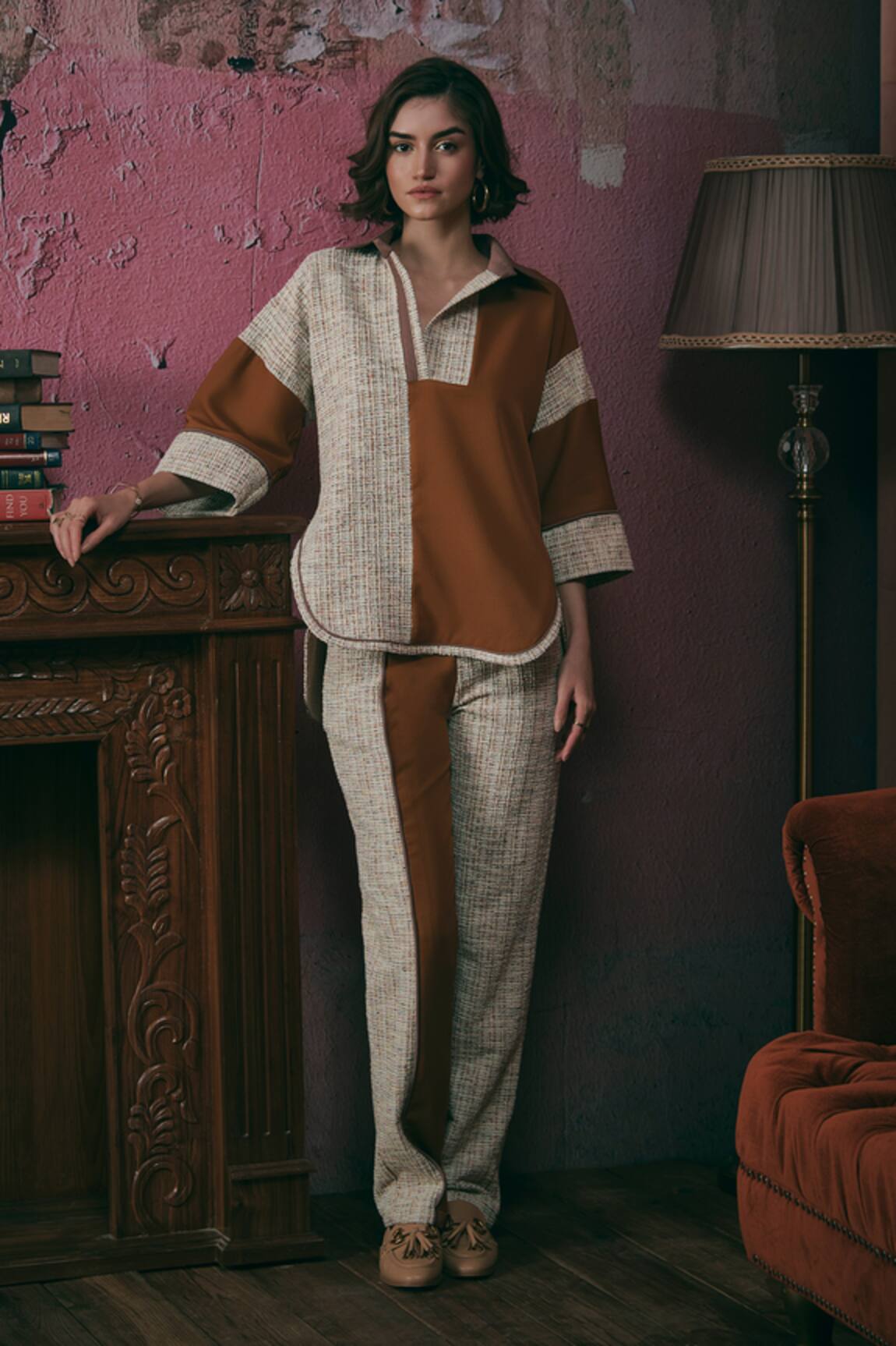Sunandini Color Blocked Tweed High-Low Top 