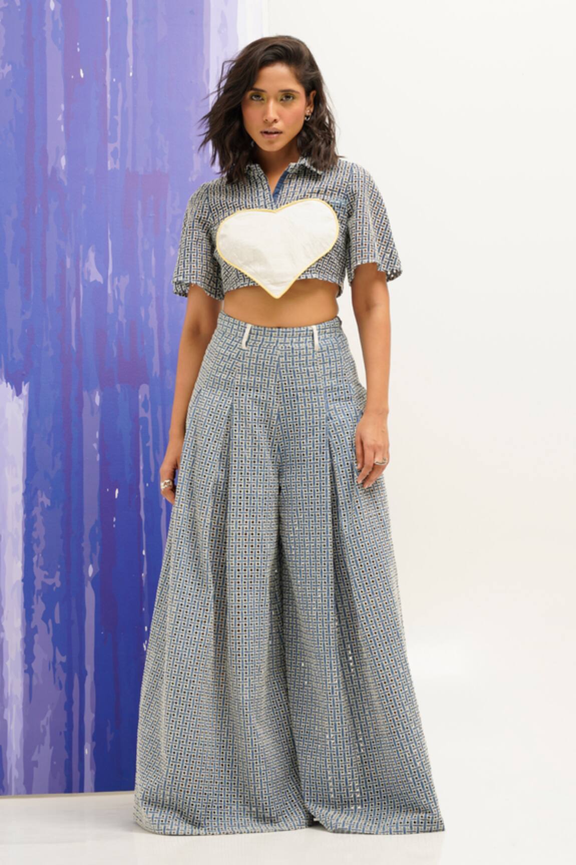 Sunandini Blue Denim Cutwork Pant 