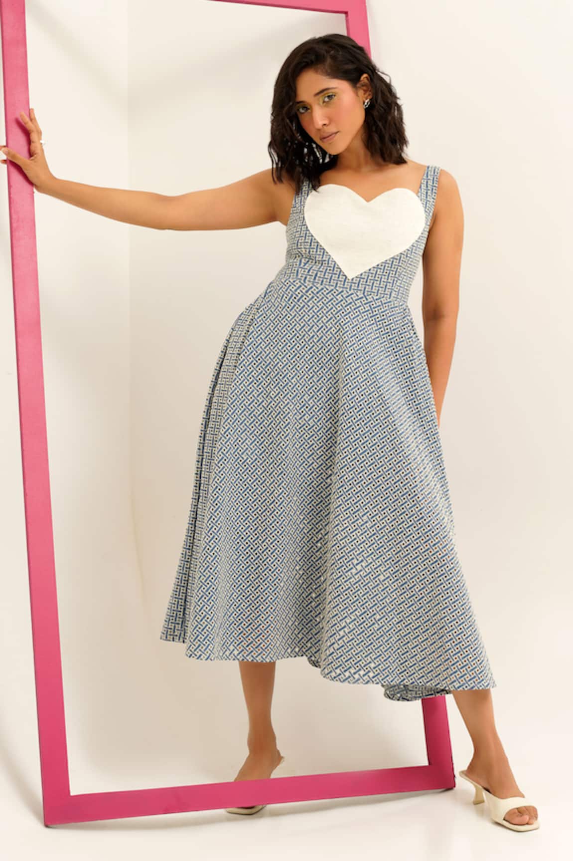 Sunandini Blue Cutwork Denim Midi Dress 