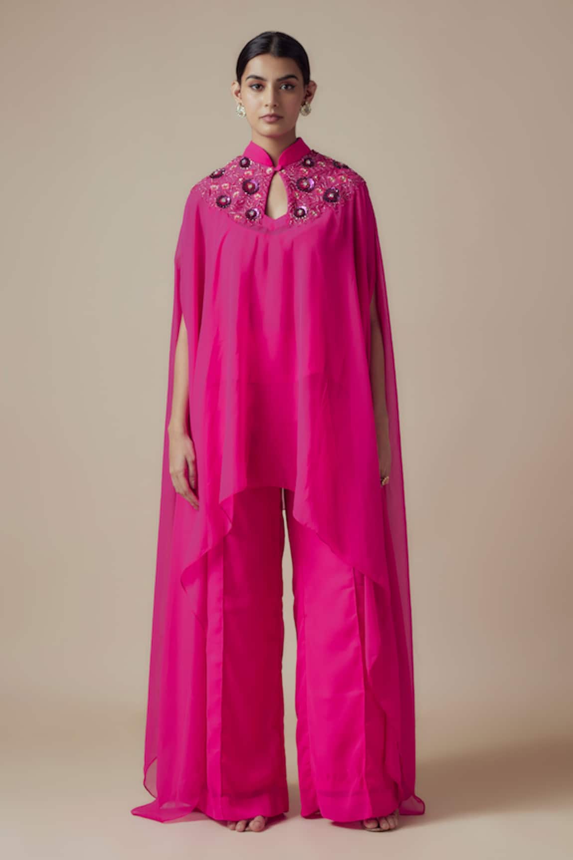 Yoshita Couture Floral Applique Pink Kaftan Set 