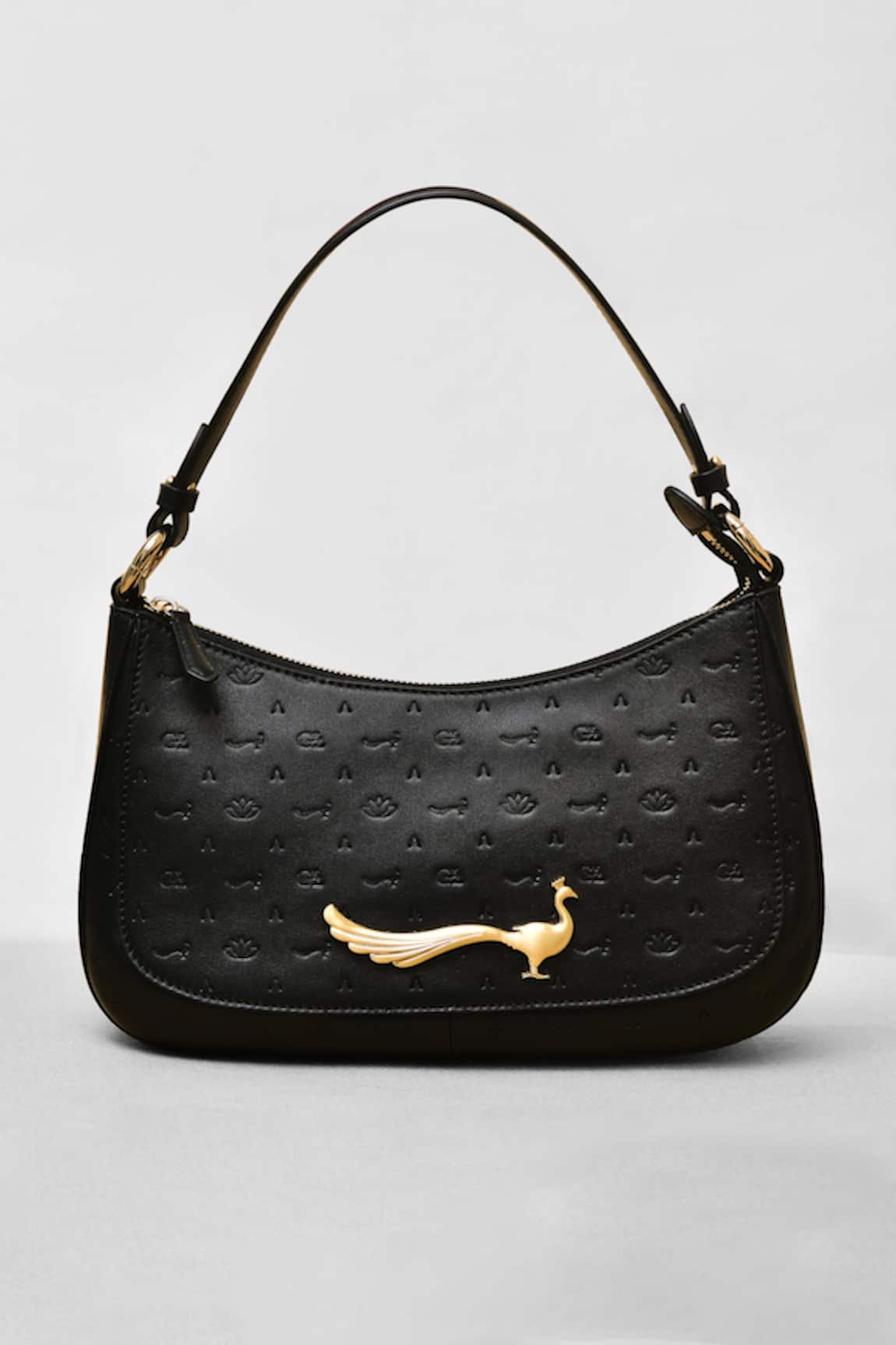 Gla Floral Embossed Black Leather Handbag 