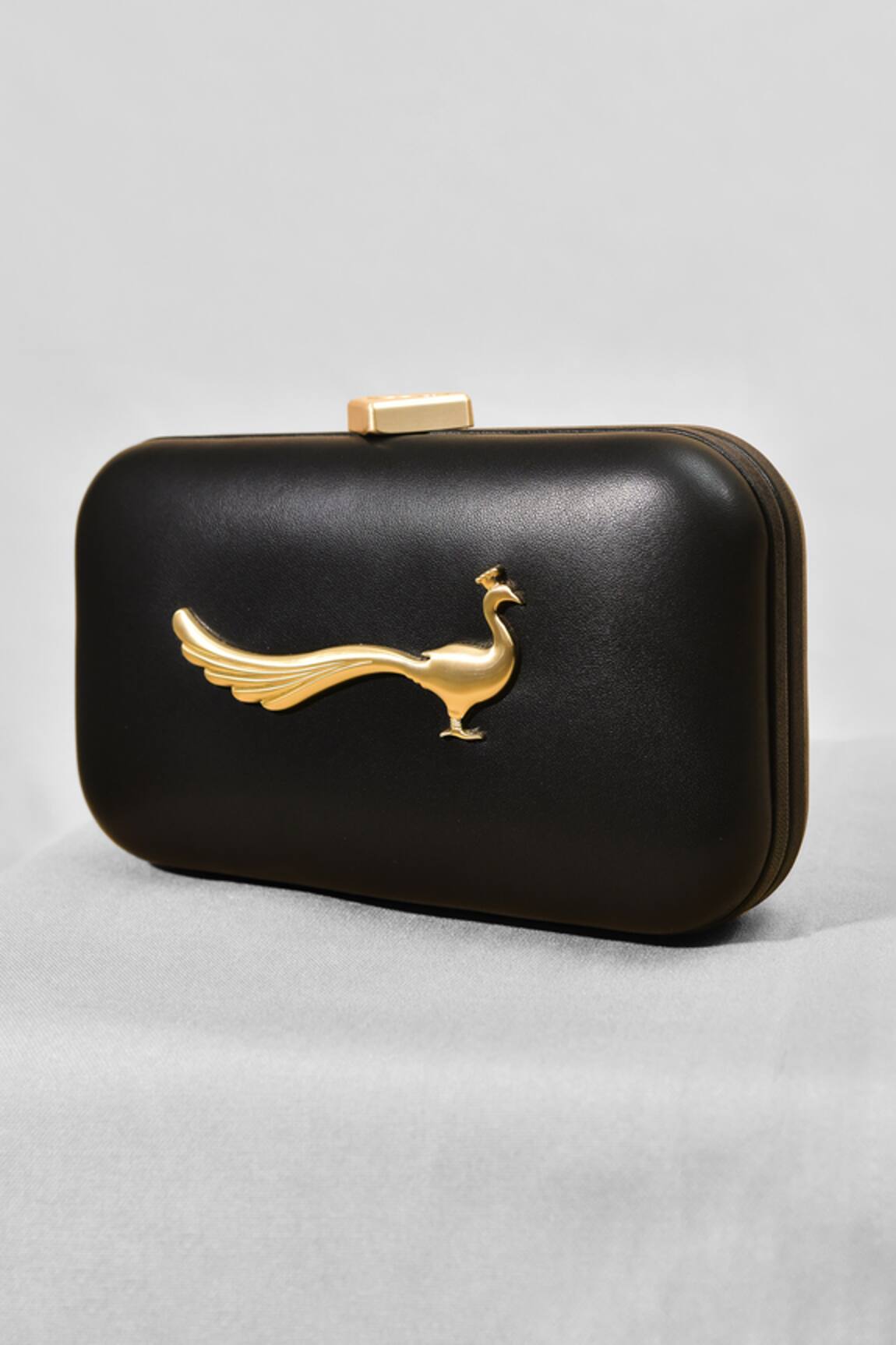 Gla Black Leather Peacock Clutch Bag 