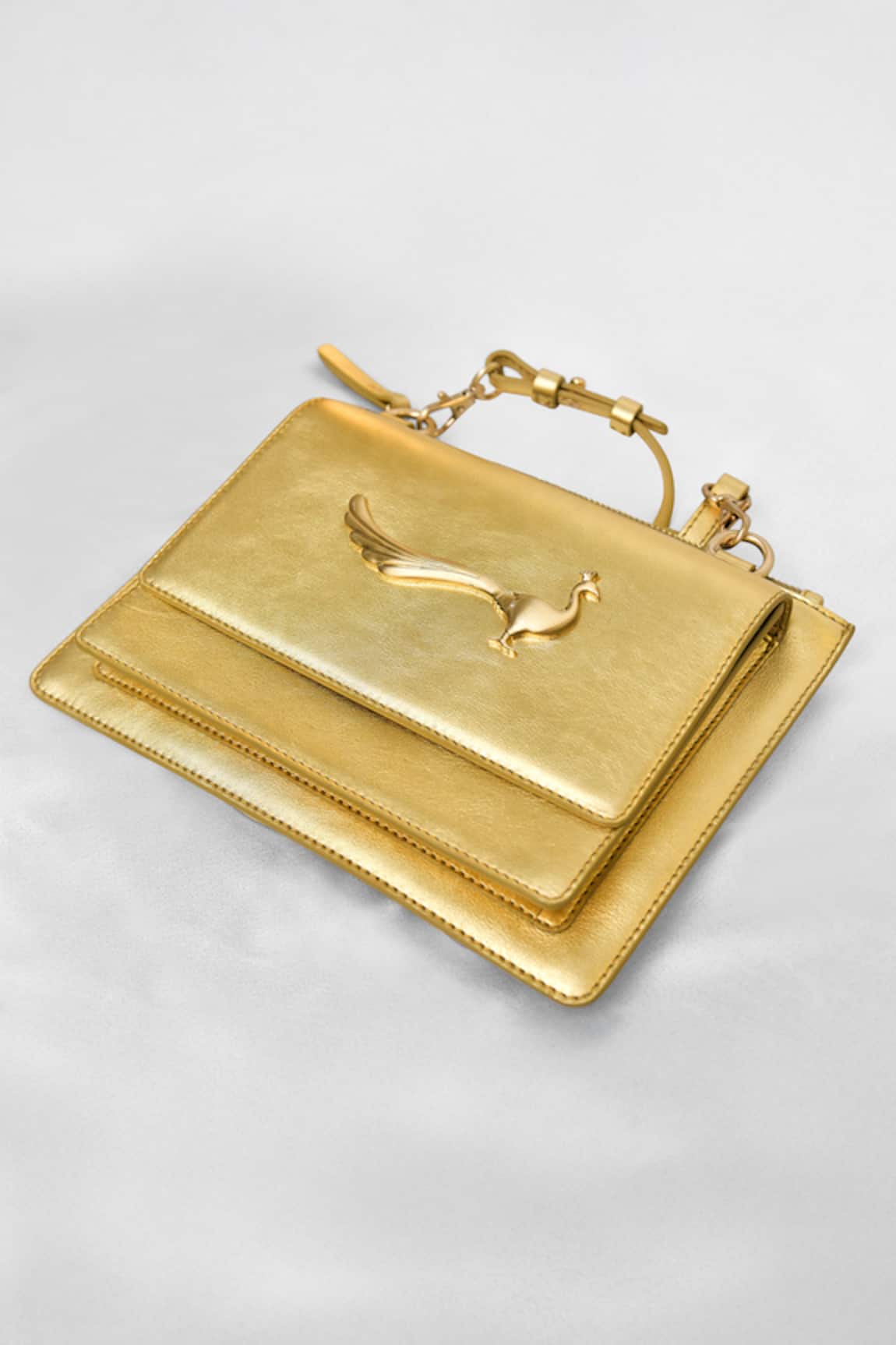 Gla Gold Peacock Embellished Crossbody Bag 