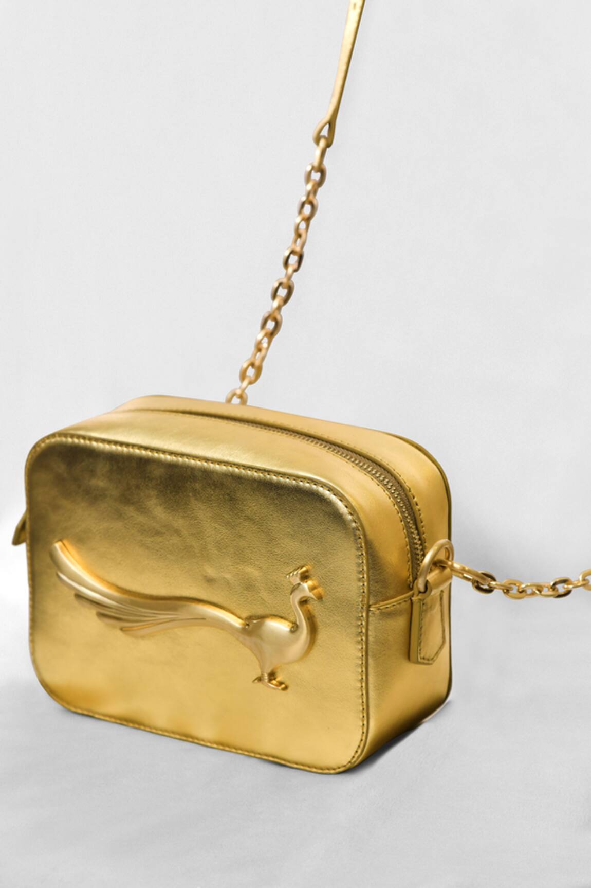 Gla Gold Peacock Motif Cross Body Bag 