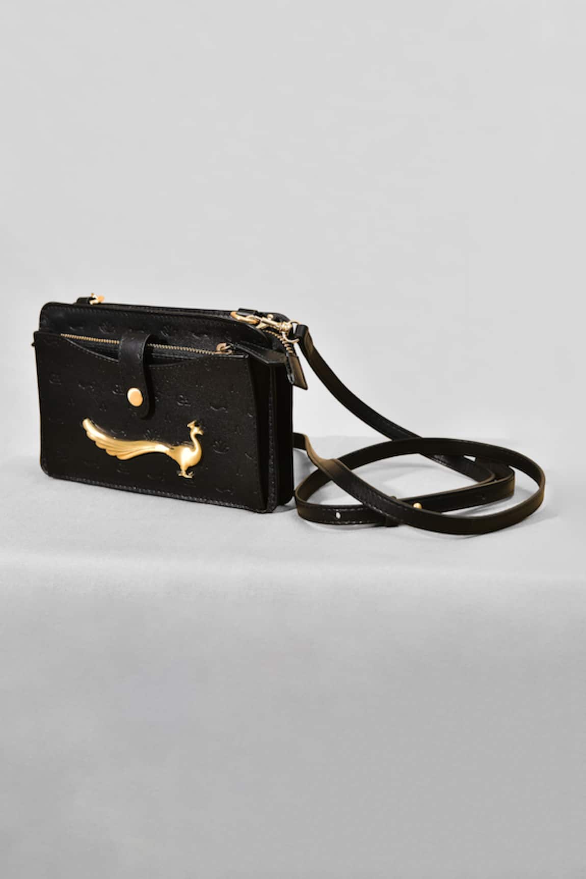 Gla Black Embossed Leather Sling Bag 