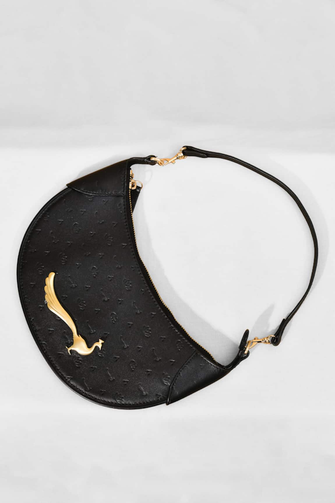 Gla Black Embossed Leather Crescent Bag 