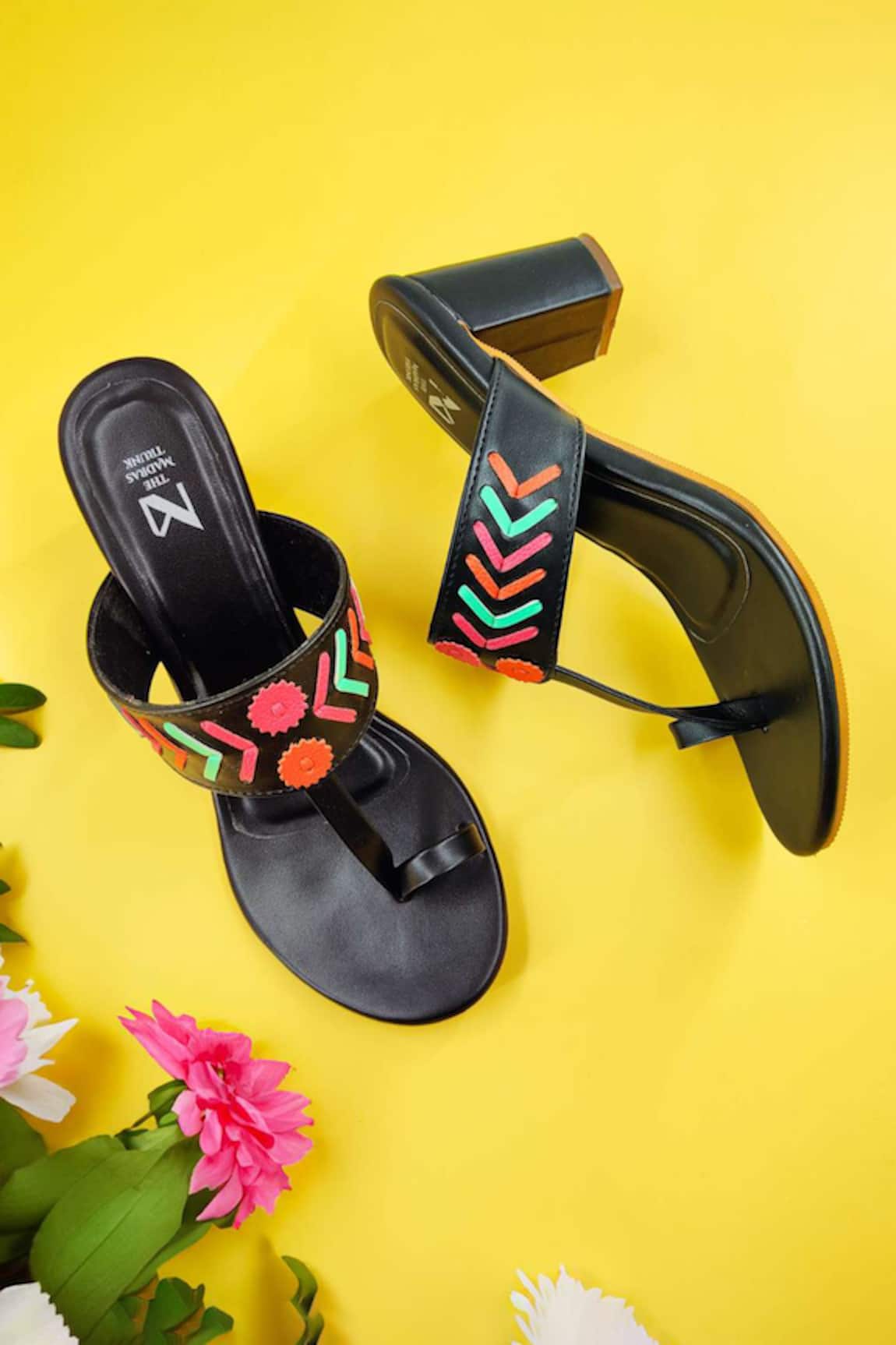 The Madras Trunk Black Kolhapuri Heels With Cutwork Design 