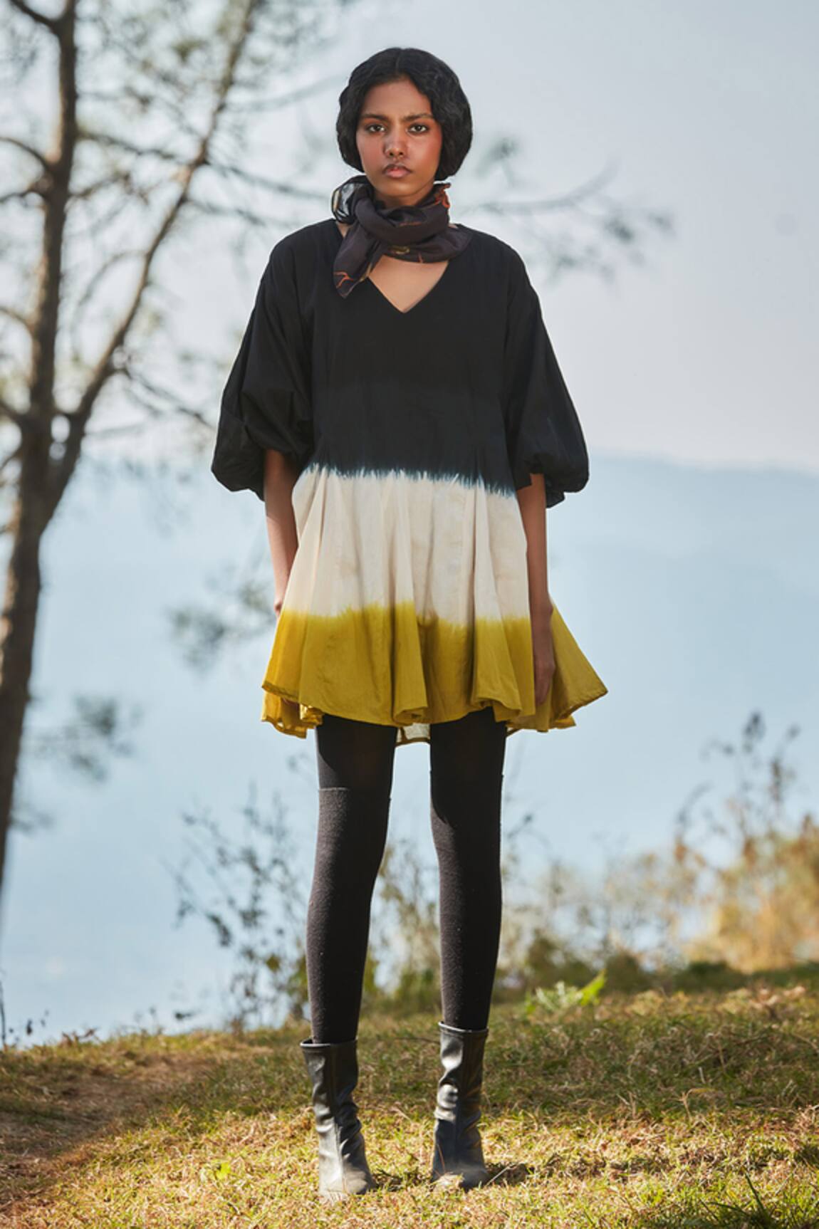 Kharakapas Black & Green Shibori Tie Dye Skater Dress