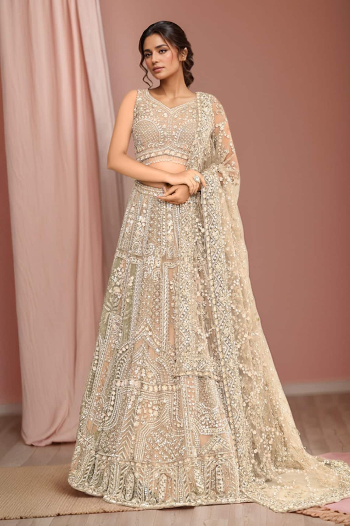 Kalighata Gold Embroidered Bridal Lehenga Set 