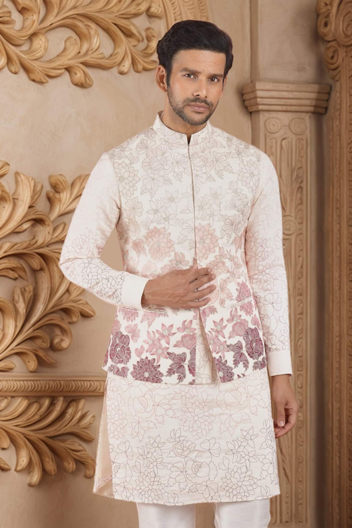 Rng Safawala Floral Ombre Embroidered Bundi Kurta Set 