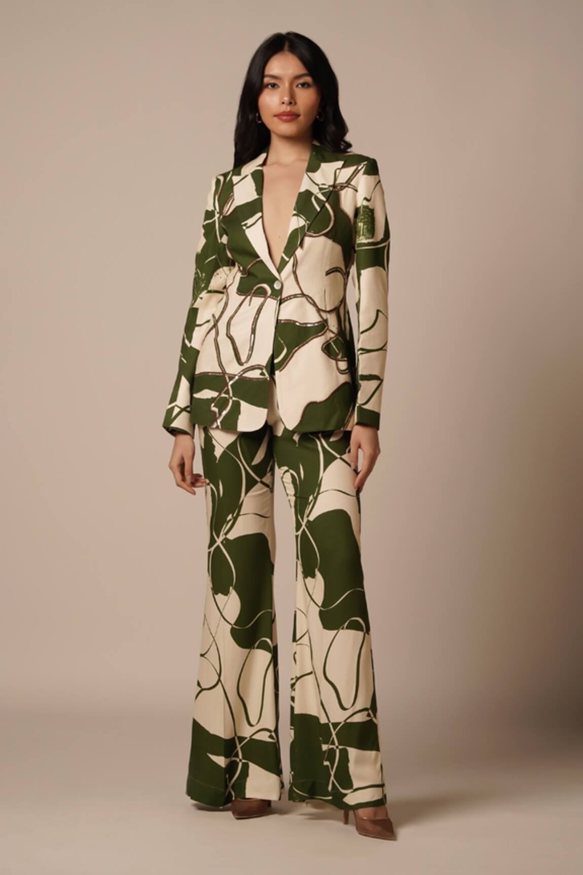 Advait Abstract Wave Print Blazer 
