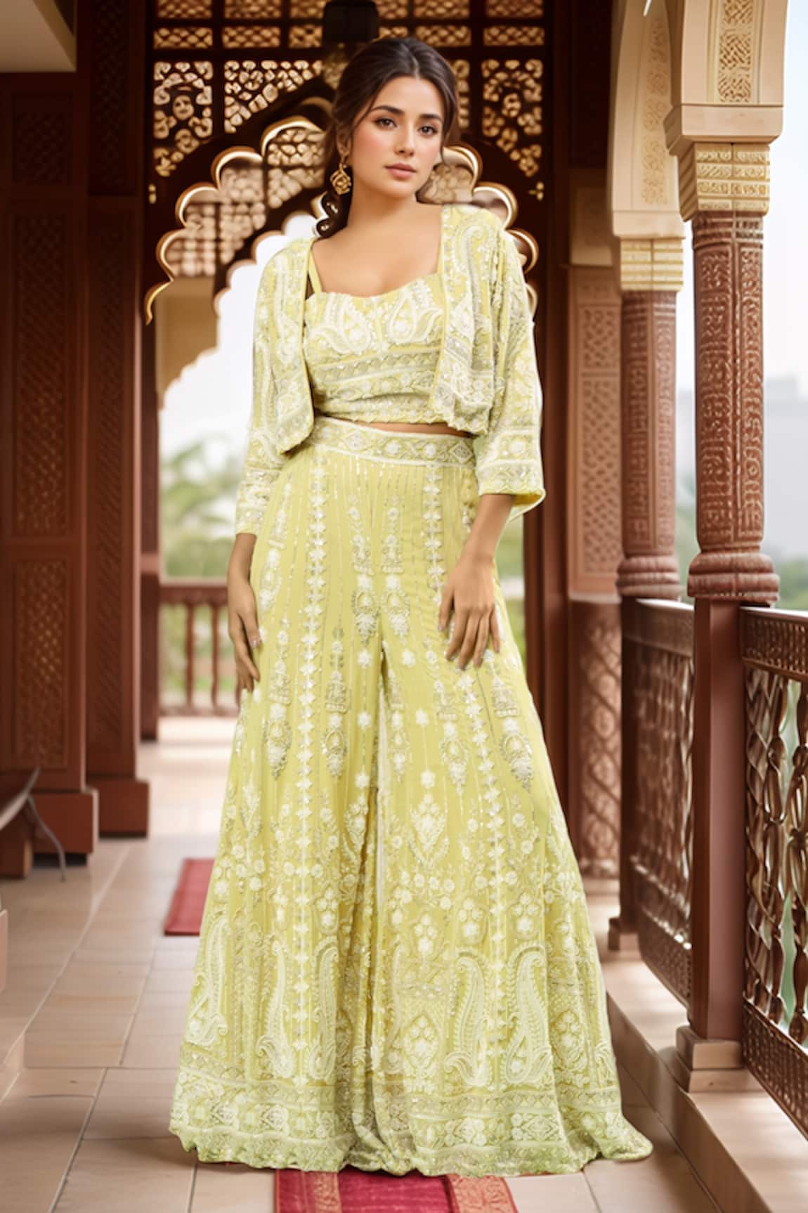 Samyukta Singhania Paisley Embroidered Yellow Sharara Set 